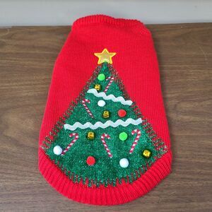 Dog Christmas Sweater Tree Red Green Medium Bells Winter
